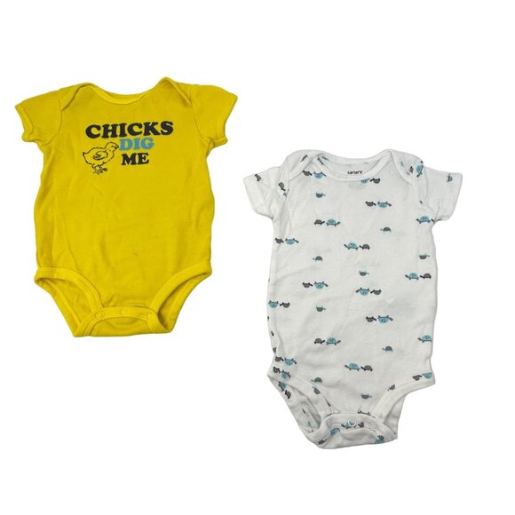 Baby Boys - 4 Body Suits - Yellow, Turquoise, Bright Yellow & White - Size 3‎ M - Picture 2 of 6